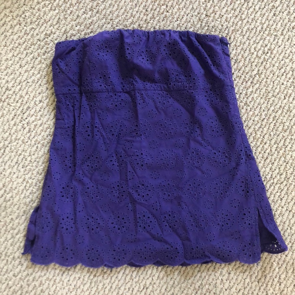 J Crew strapless top purple eyelet fabric sz 2